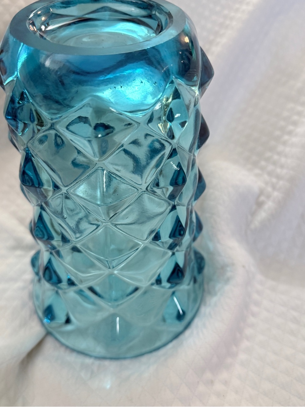 Textured Blue Diamond-Pattern Glass Vase - Picture 7 of 13